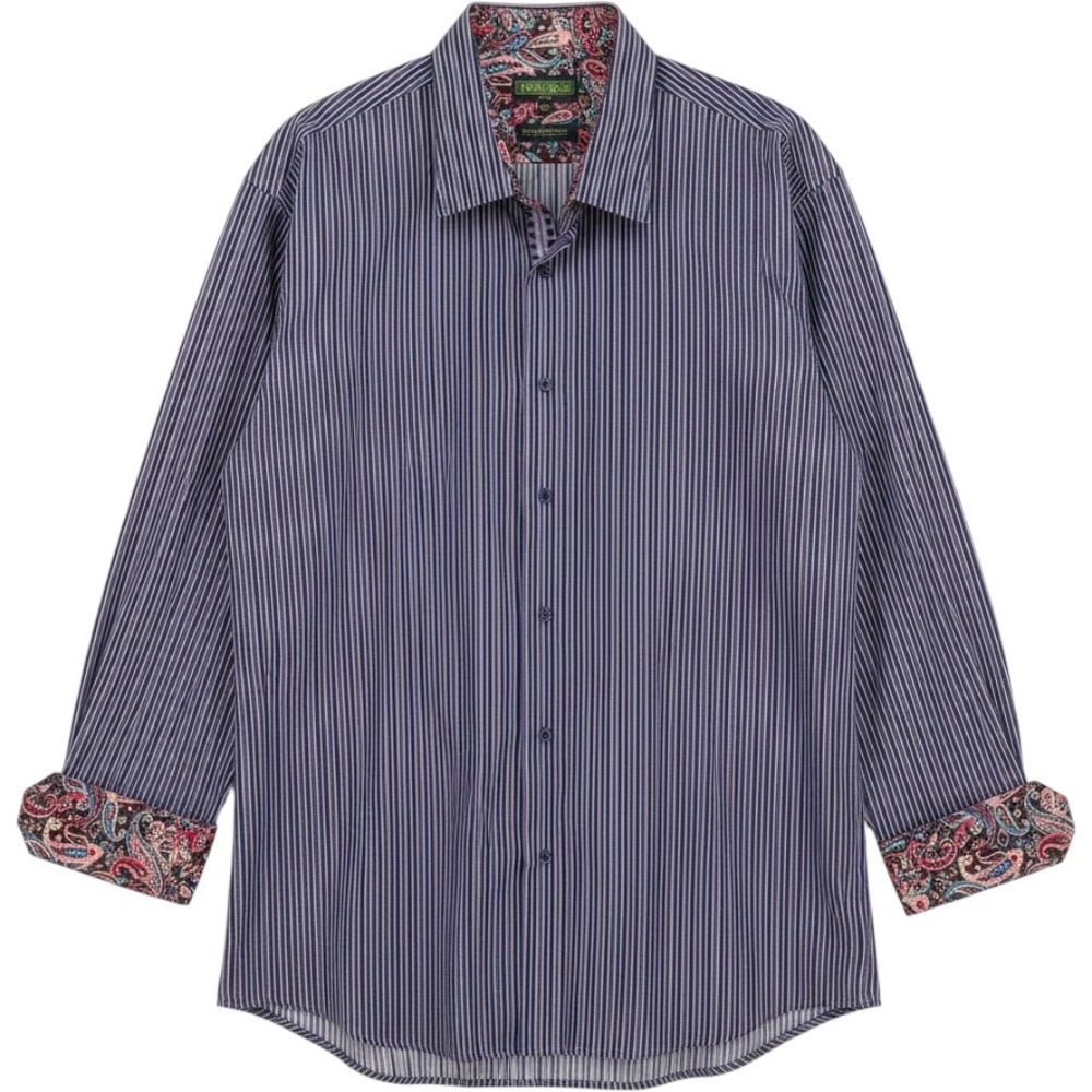 Inserch Button Down Shirt Mens 4XL Purple White Stripe Paisley Jacquard Cotton